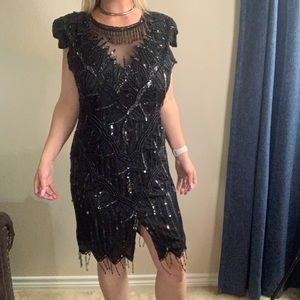 Vintage Scala beaded silk large black dress